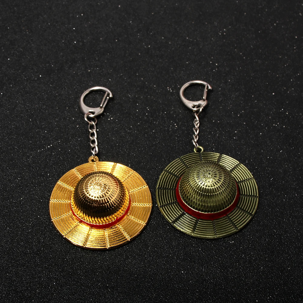 Porte-clés une pièce en forme de chapeau de paille, pendentif en métal pour Fans, adapté aux jeux de rôle, accessoires bijoux GEAR GLOW