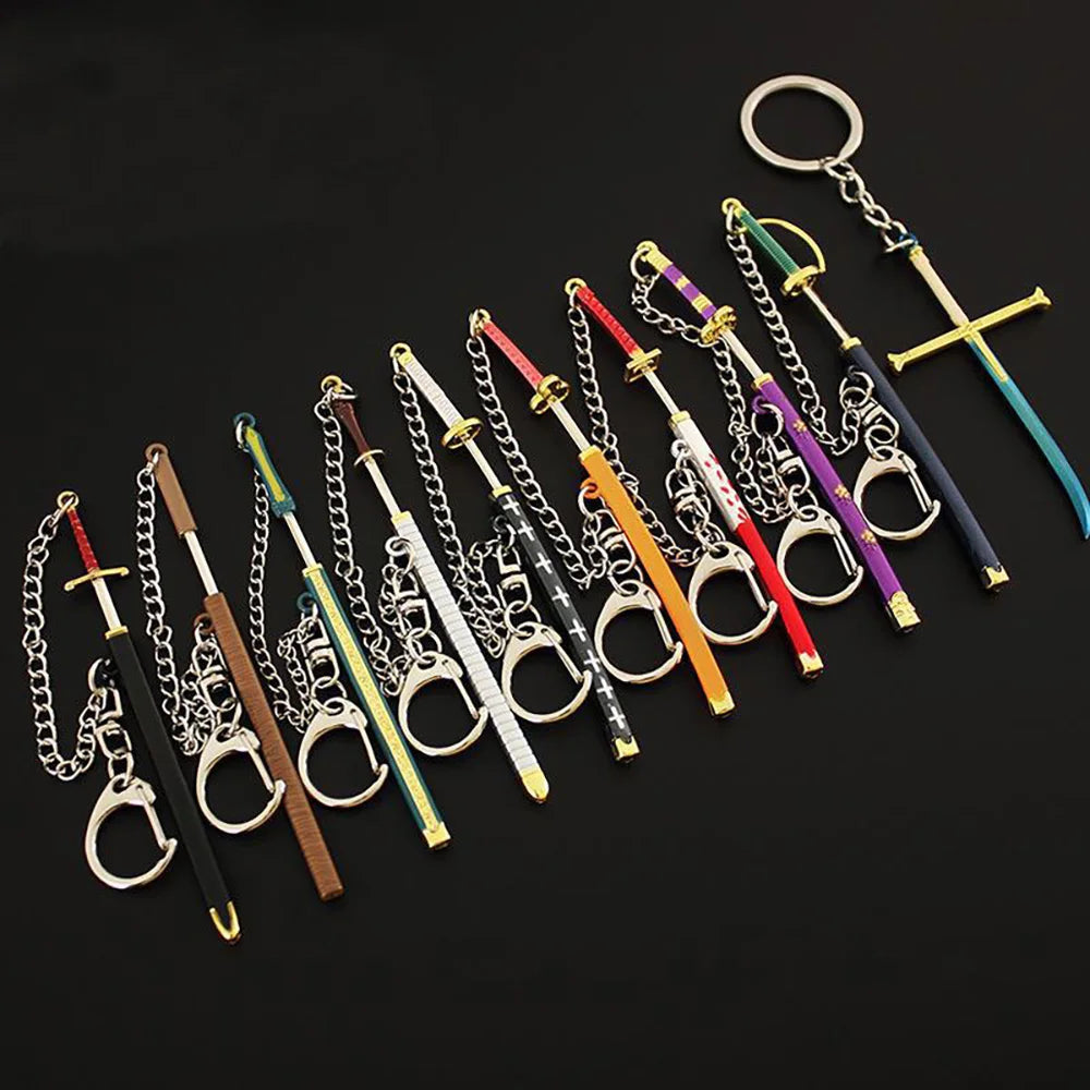 Mini épée de la série Roronoa Zoro, 9cm, avec chaîne Anti-perte, périphériques d'anime OP, Basil Hawkins, porte-clés en métal, cadeau pour les Fans GEAR GLOW