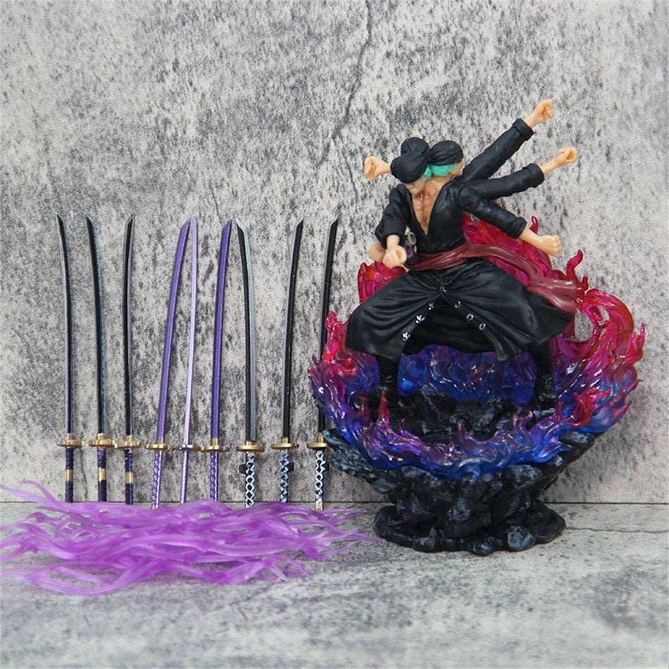 Une pièce Zoro figurine Anime Figure Asura Roronoa Zoro Statue figurine Collection modèle jouet pour noël Collection Gitf GEAR GLOW