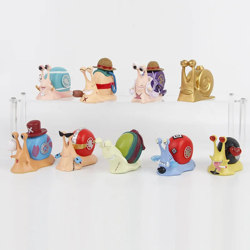 Figurine One Piece Luffy Den Den Mushi Doflamingo Law ZanTelephone Snail Worm, modèle de collection en PVC, jouet cadeau, 8cm, 9 pièces GEAR GLOW